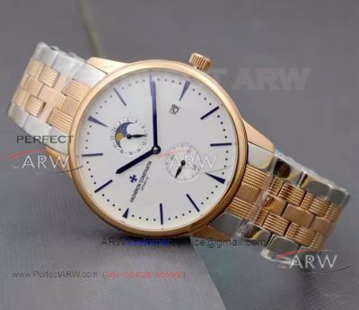 Perfect Replica Vacheron Constantin Geneve Moon Phase Quartz Watch 2-Tone Rose Gold